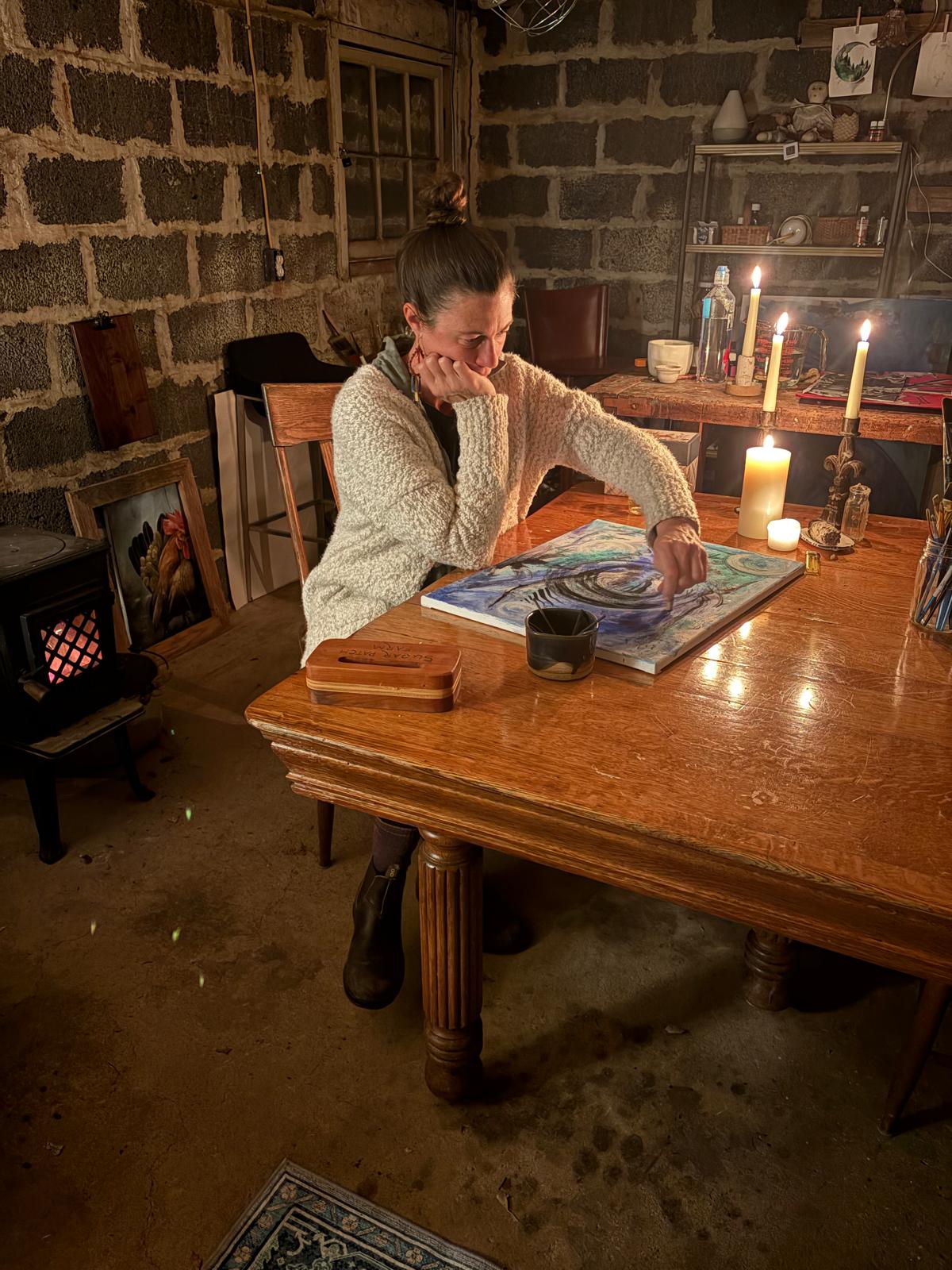 In the studio by candlelight